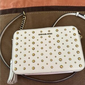 Michael Kors Cream White Crossbody Bag with Gold Accents
